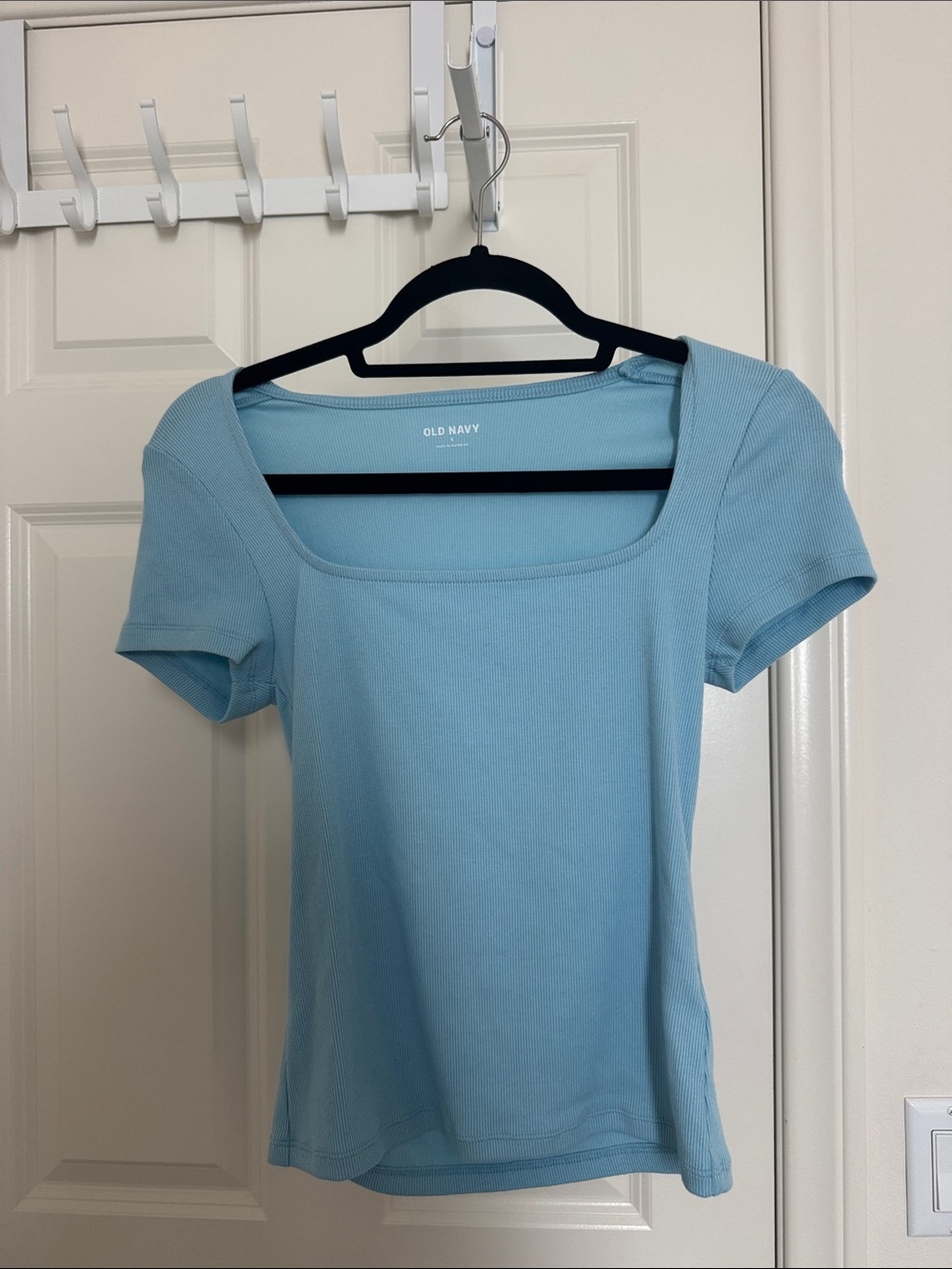 Old Navy Light Blue Square-Neck Ribbed Short Sleeve Tee